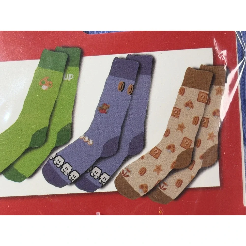 Super Mario Bros Controller Gr - 3 Pair Crew Socks (Size 6-10) NEW shipped FREE
